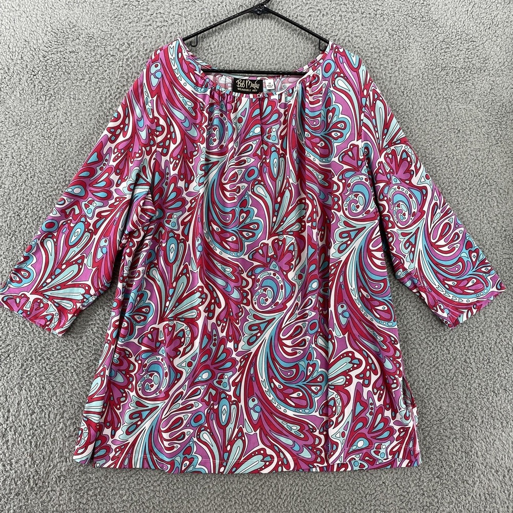 Bob Mackie Wearable Art Shirt Womens 2XL Pink Paisley Tunic Top Boho Print